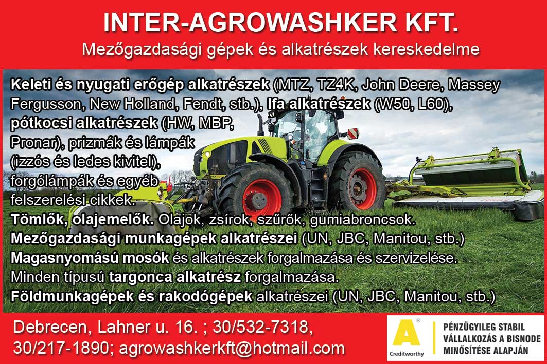 INTER-AGROWASHKER KFT. Mezőgazdasági gépek és alkatrészek kereskedelme