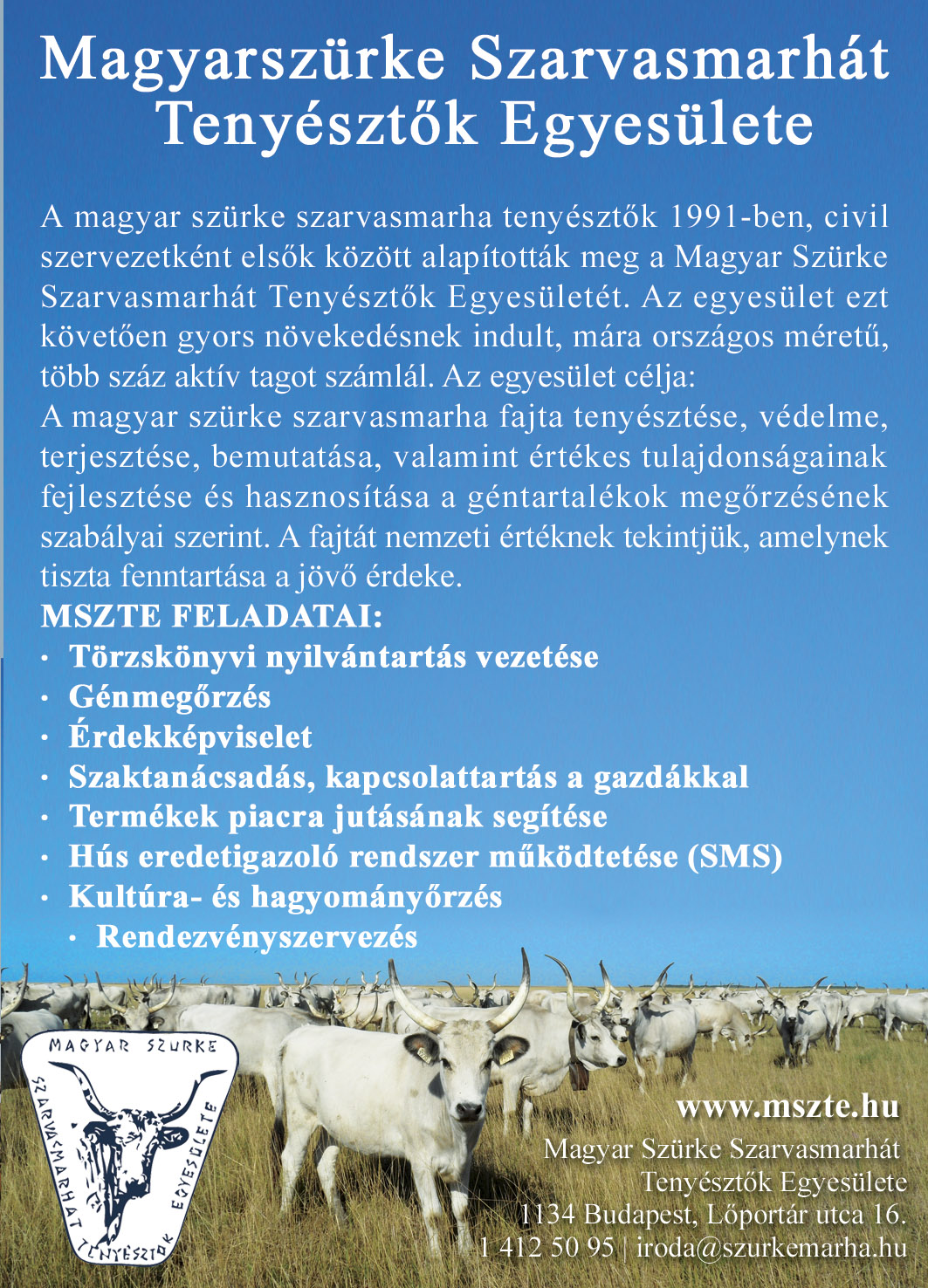 Magyar Szürke Szarvasmarhát Tenyésztők Egyesülete, törzskönyvi nyilvántartás, génmegőrzés